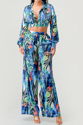 Tropical Mirage Floral Palazzo & Crop Top Set Athina MULTI PRINT S